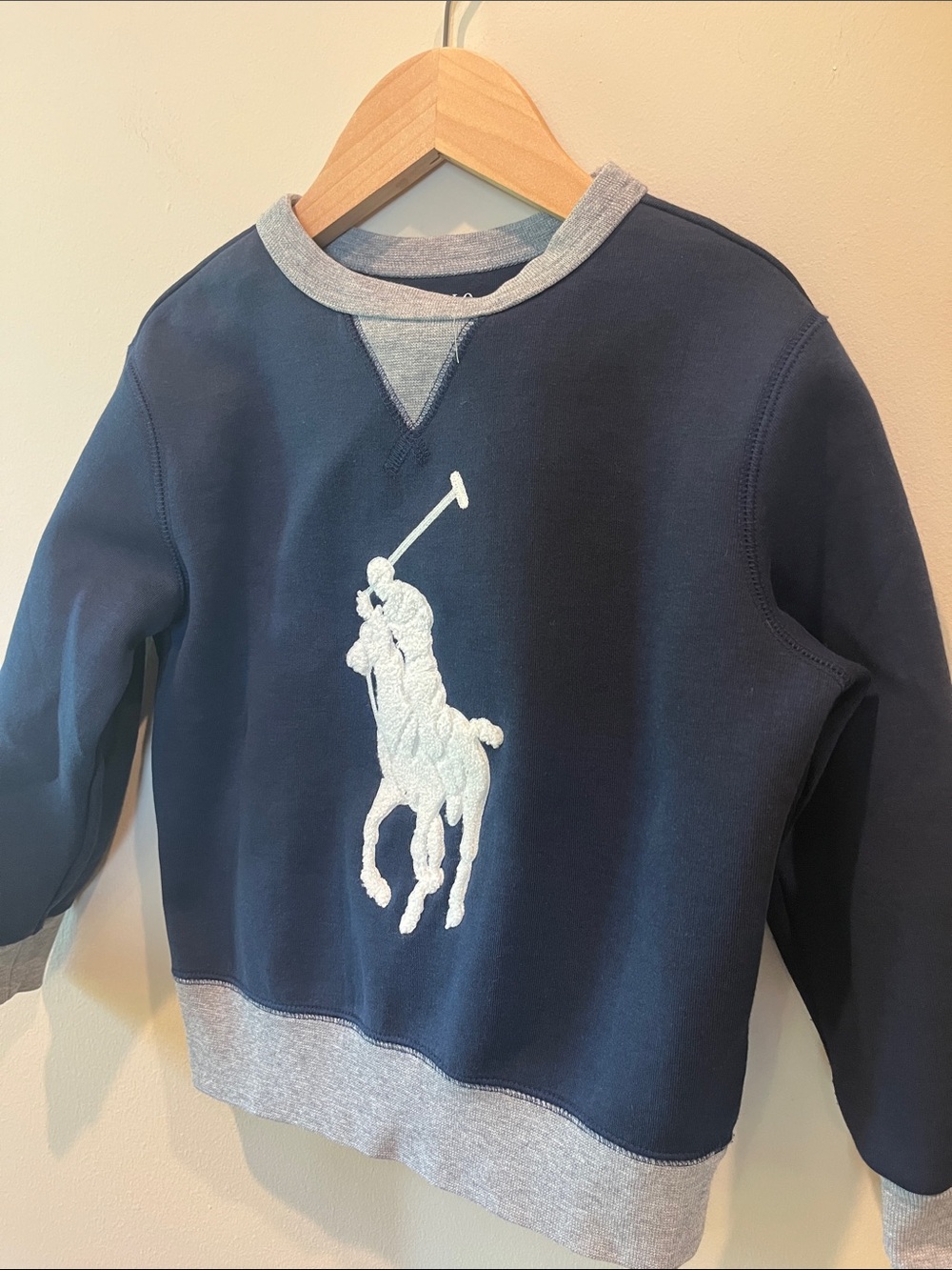 Polo by Ralph Lauren Navy Crew Sweatshirt with Light Gray Trim and White Pony